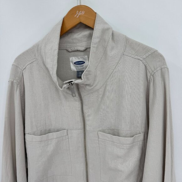 Old Navy Linen Blend Utility Jacket Womens Size XXL Full Zip Drawstring Chore - Picture 3 of 7